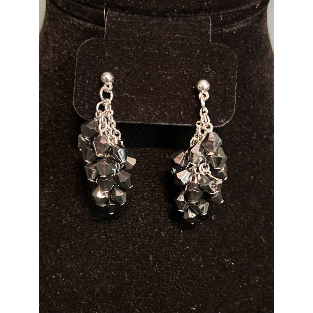 Cluster Bead Drop Dangle Earrings Hematite, Grey